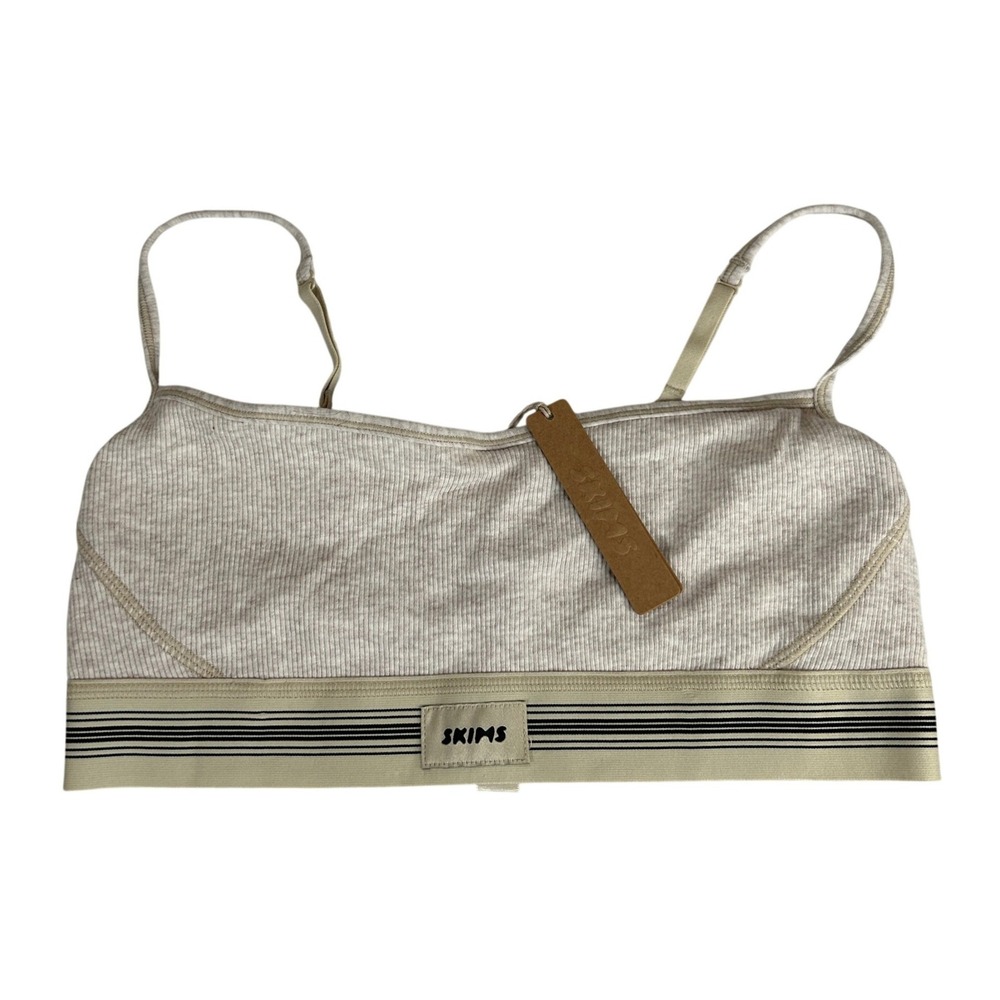 SKIMS Cotton Rib Scoop Bralette Heather Oatmeal BR-SCP-3940 Small NWT